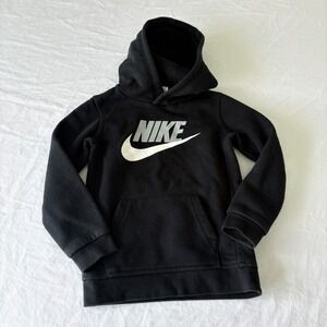 Nike Boys Black Long Sleeve Swoosh Logo Sportswear Club Fleece Hoodie Size 4T